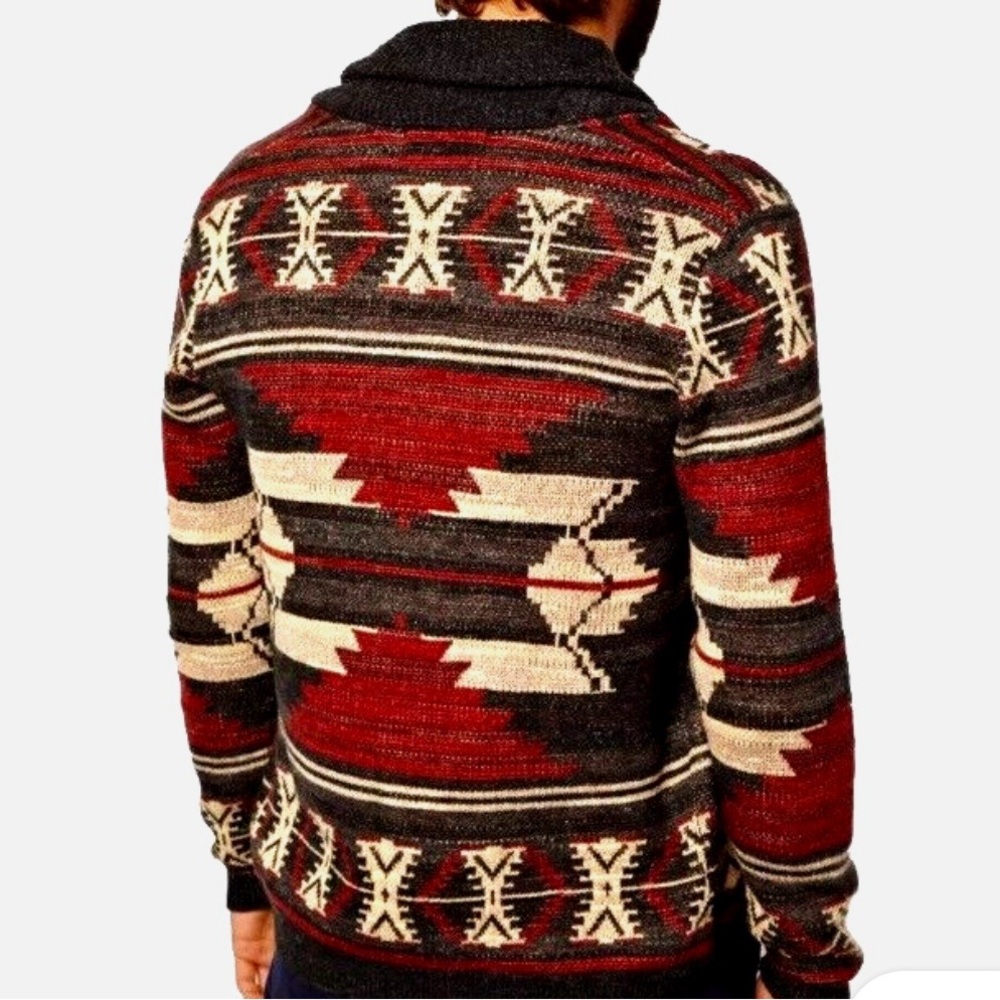 Ralph Lauren Red and Cream Aztec Cardigan Size M - Picture 3 of 14
